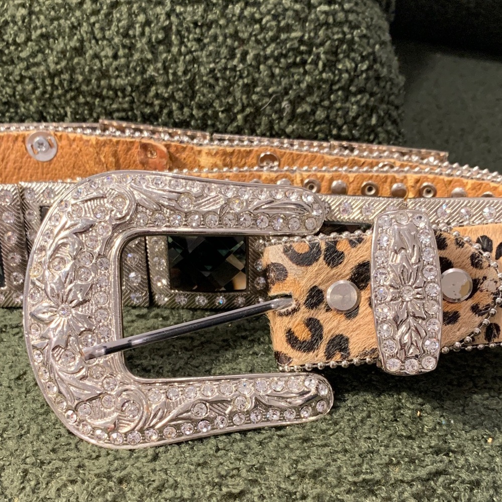 Atlas Chic Tan and Black animal print Studded Women's Belt